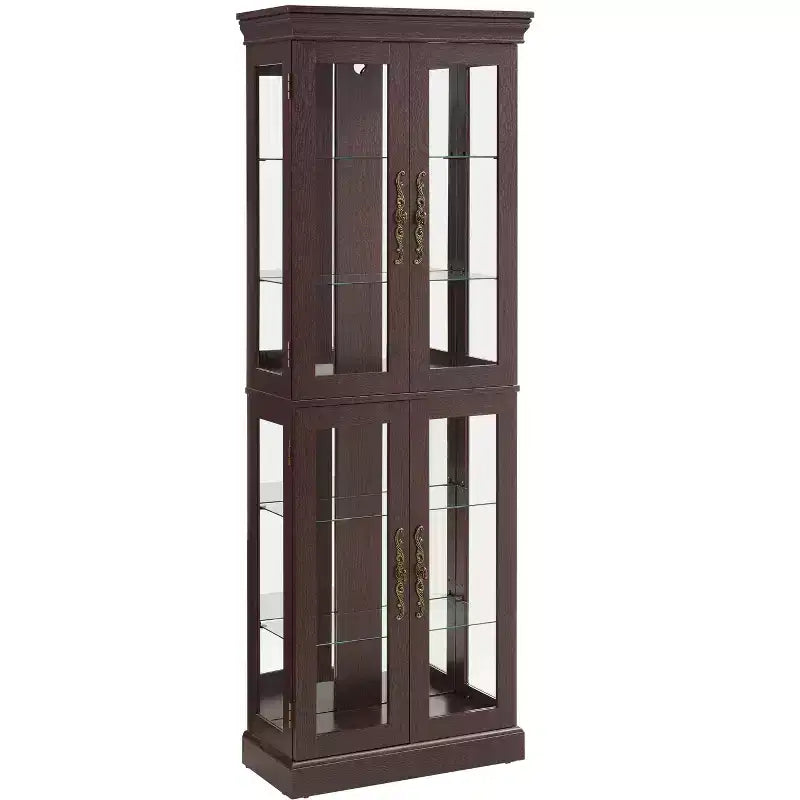 Lighted Glass Curio Display Cabinet with Adjustable Shelves, High-Quality Hinge, and Vintage Handles