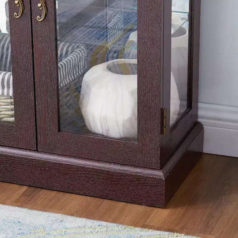 Lighted Glass Curio Display Cabinet with Adjustable Shelves, High-Quality Hinge, and Vintage Handles