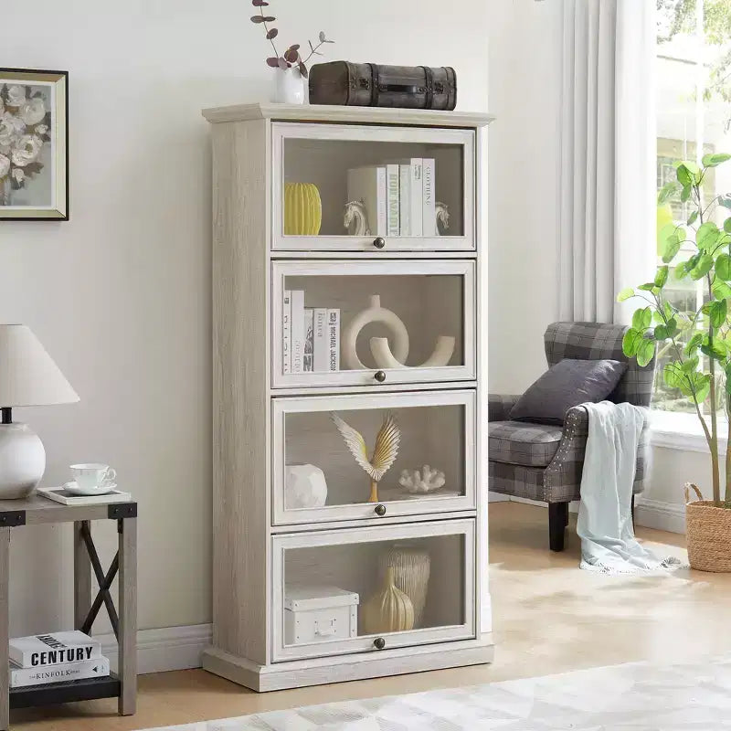 4-Tier Glass Display Cabinet with Flip-Up Doors, Tempered Glass, and Adjustable Shelves for Collectibles