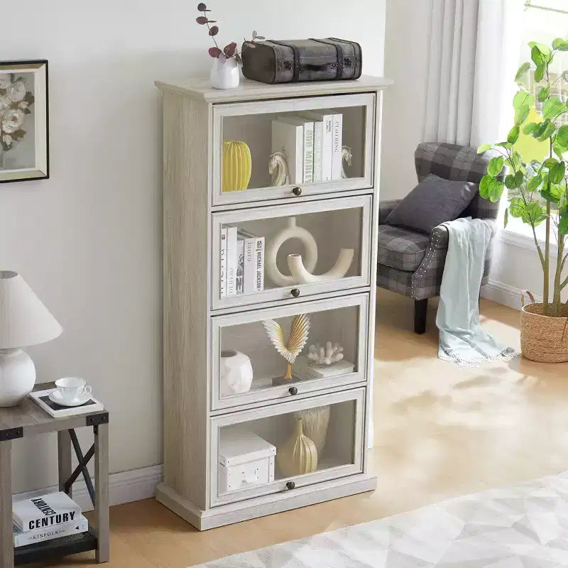 4-Tier Glass Display Cabinet with Flip-Up Doors, Tempered Glass, and Adjustable Shelves for Collectibles