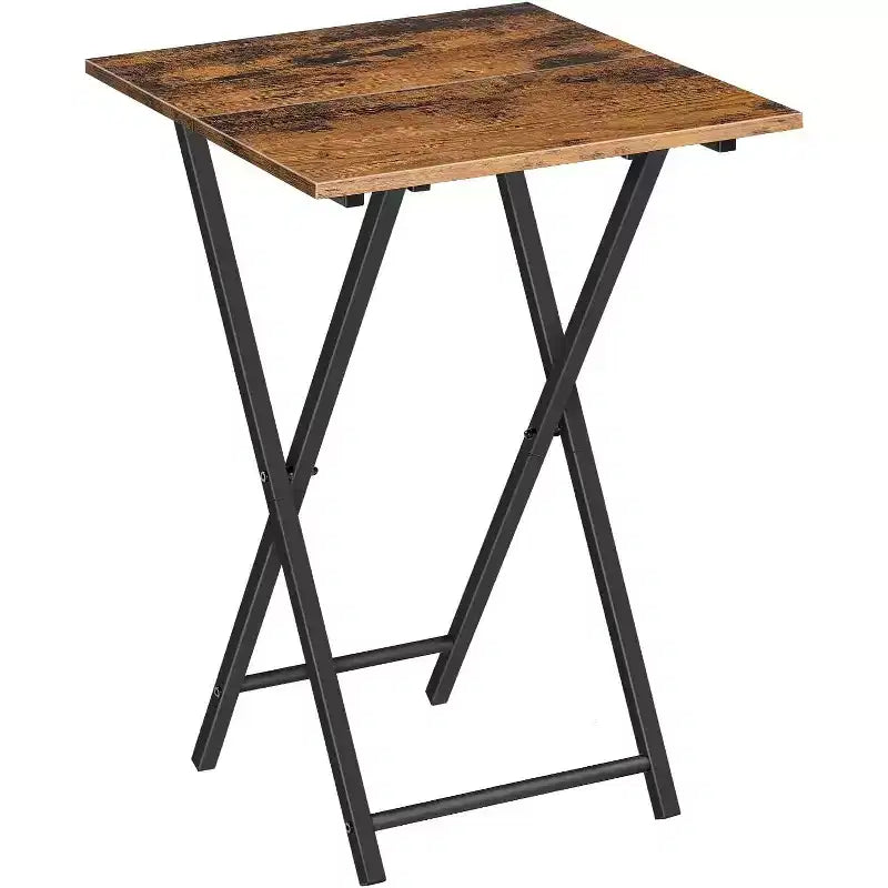 ACOINEL Folding TV Tray Table, Wooden Portable Sofa Side Table, Industrial Snack End Table for Small Spaces - Space-Saving, Easy Install & Fold