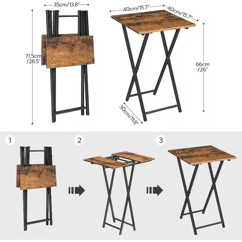 ACOINEL Folding TV Tray Table, Wooden Portable Sofa Side Table, Industrial Snack End Table for Small Spaces - Space-Saving, Easy Install & Fold