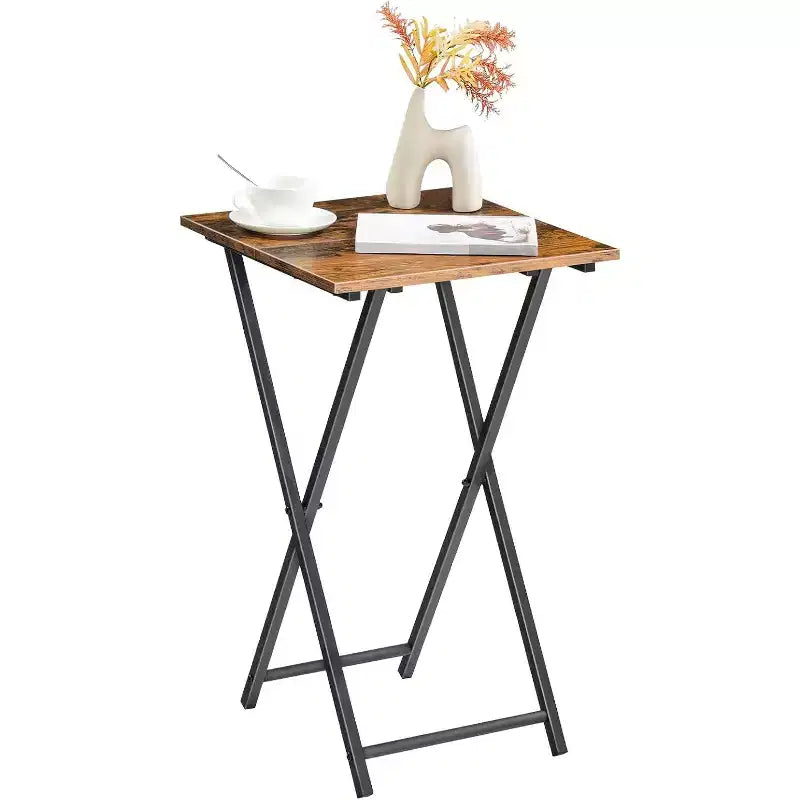 ACOINEL Folding TV Tray Table, Wooden Portable Sofa Side Table, Industrial Snack End Table for Small Spaces - Space-Saving, Easy Install & Fold