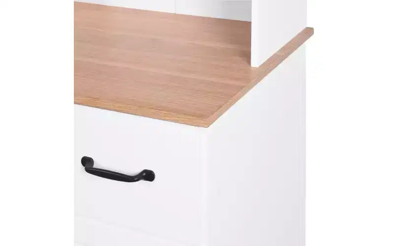 JVNOXK 23-inch Wooden Kitchen Cabinet, Pantry Microwave Cabinet with Glass Doors and Drawers, Featuring Adjustable Shelves, White