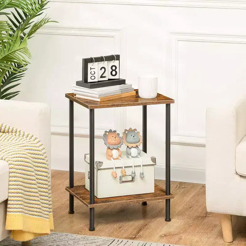 Table d'appoint ACOINEL, Petite table de chevet avec 2 étagères de rangement, Table d'appoint industrielle pour petits espaces, Salon/Chambre à coucher