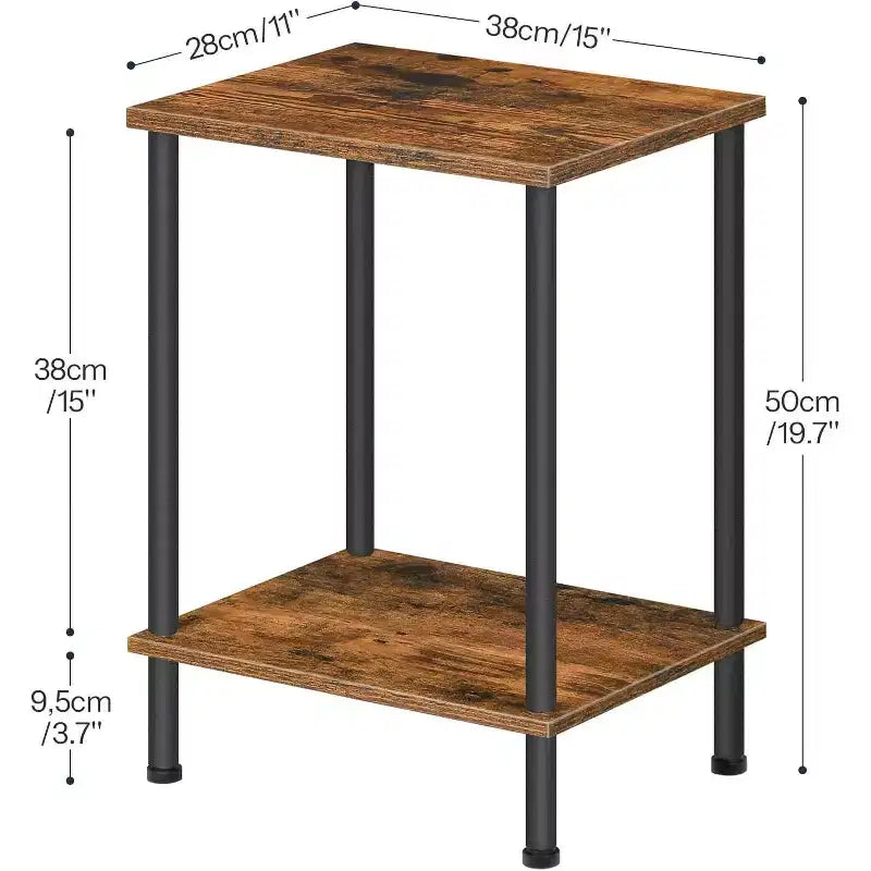 ACOINEL End Table, Small Side Table with 2-Layer Storage Shelves, Industrial Sofa Table for Small Spaces, Living Room/Bedroom