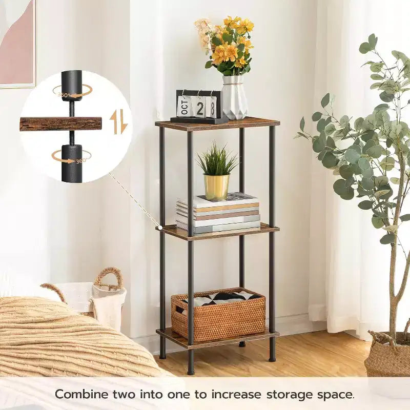 ACOINEL End Table, Small Side Table with 2-Layer Storage Shelves, Industrial Sofa Table for Small Spaces, Living Room/Bedroom