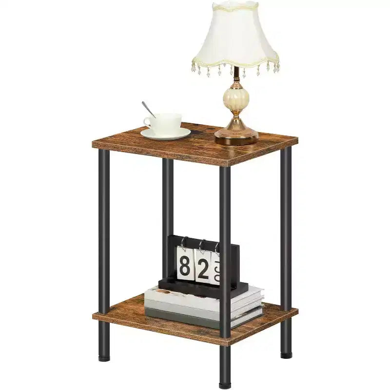 ACOINEL End Table, Small Side Table with 2-Layer Storage Shelves, Industrial Sofa Table for Small Spaces, Living Room/Bedroom