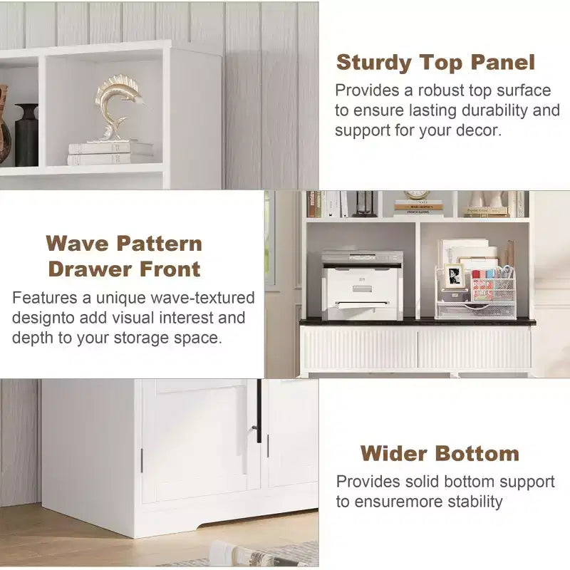 Pantry Cabinet, 60'' Tall White Farmhouse Kitchen Pantry Storage Cabinet with Drawers & Glass Doors
