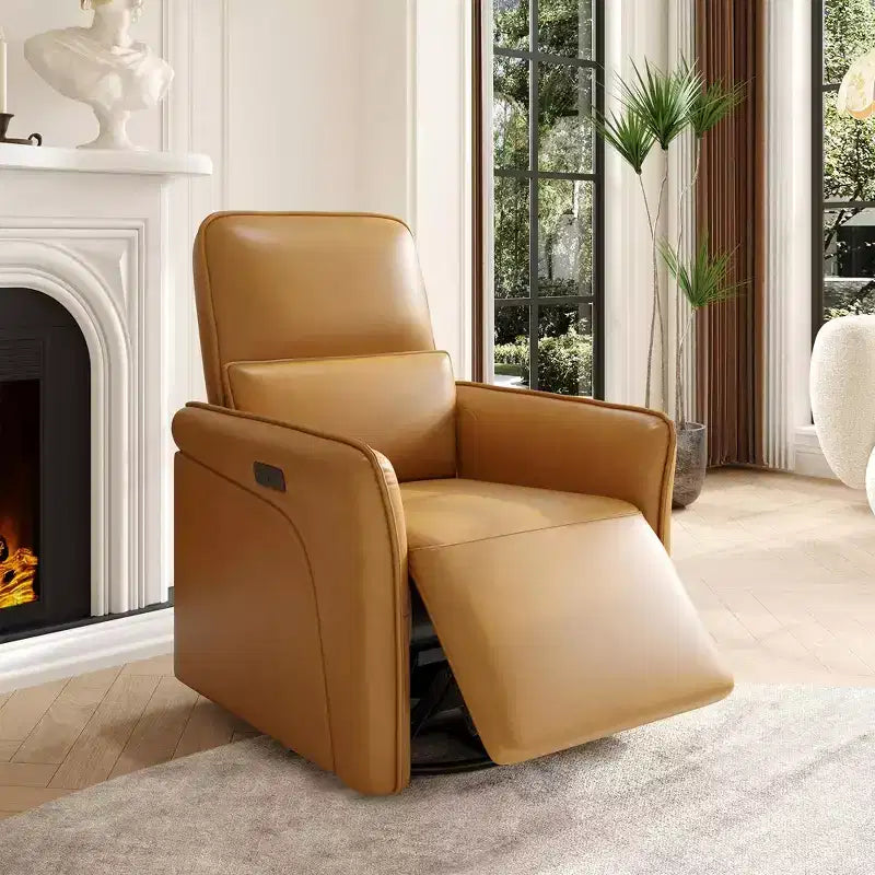 Power Recliner Single Sofa Chair  360 Swivel Rocker Glider, Massage Function, Adjustable Lumbar Support, USB Charging, Faux Leather  Deep Seat