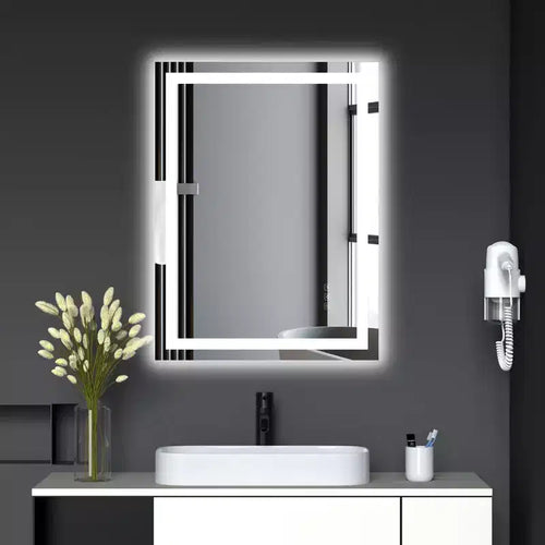 24x32 Inches LED Bathroom Mirror, Dimmable Front and Backlit, 3 Colors, Memory, Anti-Fog Shatter-Proof Light Up Wall Mirror, Horizontal/Vertical