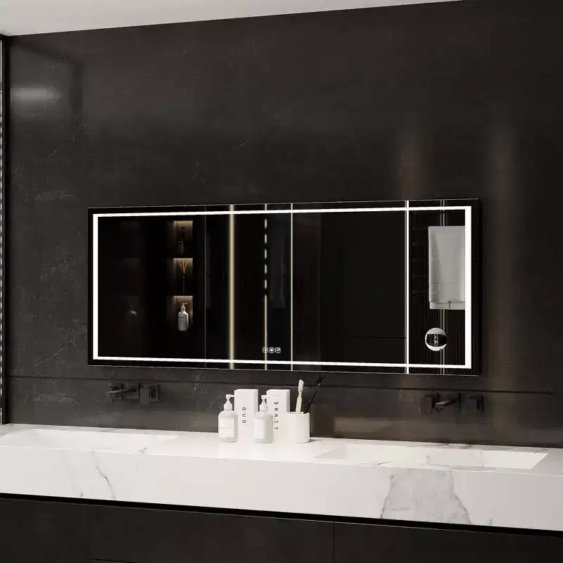 Miroir de salle de bain LED 24x32 pouces, rétroéclairage avant et arrière dimmable, 3 couleurs, mémoire, miroir mural lumineux anti-buée incassable, horizontal/vertical
