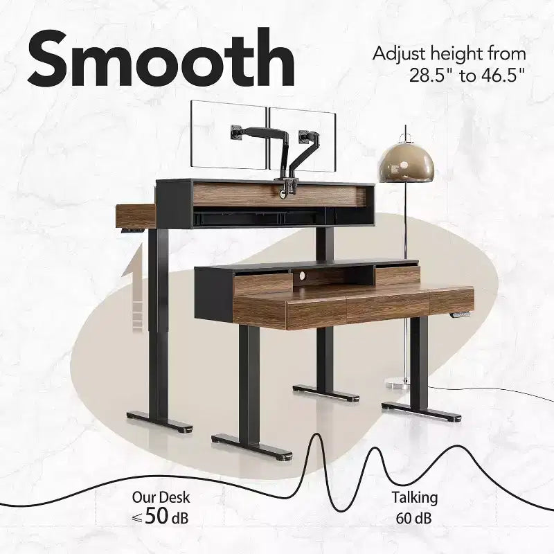 Standing Desk with Drawers, 48 Inches Electric Height Adjustable Desk with Storage, Whole Piece Board Sit Stand Up Desk with Monitor Shelf