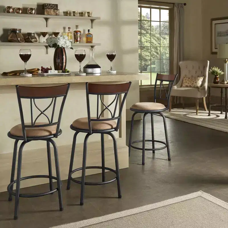Sheen Curve X-Back Bar Stool - Set of 3 - Black/Brown - iNSPIRE Q