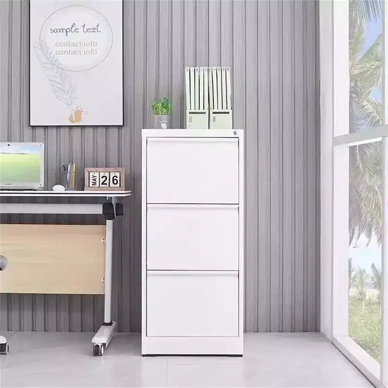 3 Drawer Vertical File Cabinet with Lock, White Metal Filing Cabinet with Drawers for Home Office, Lockable Storage Cabinet