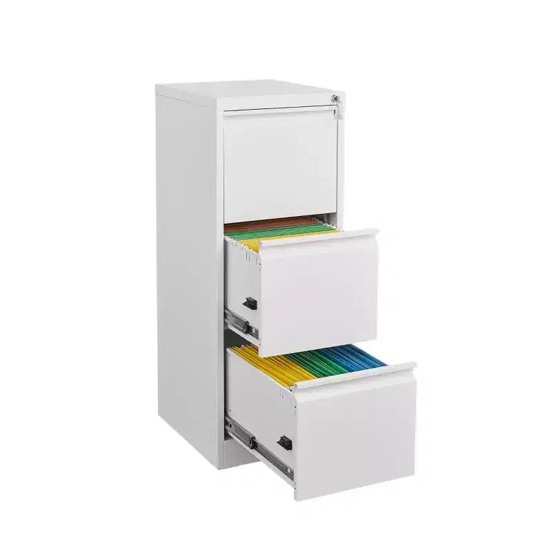 3 Drawer Vertical File Cabinet with Lock, White Metal Filing Cabinet with Drawers for Home Office, Lockable Storage Cabinet