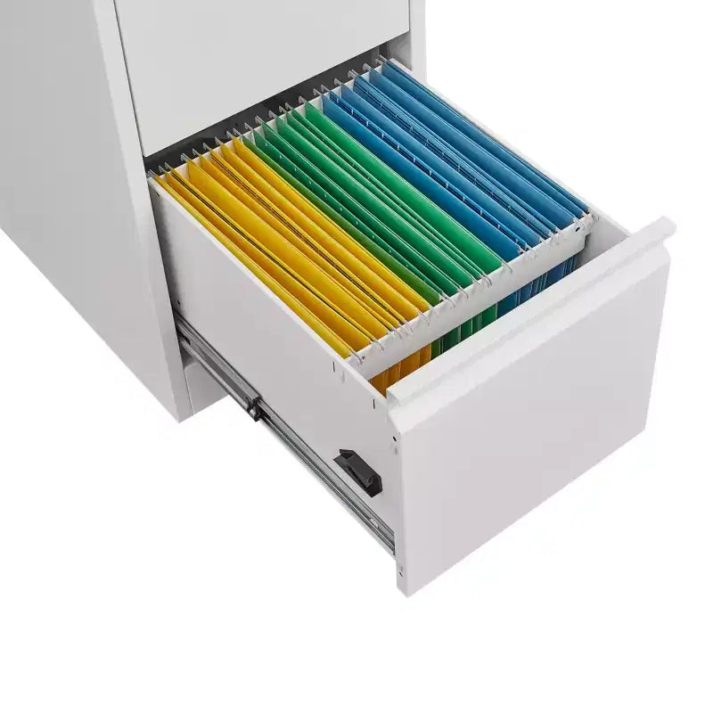 3 Drawer Vertical File Cabinet with Lock, White Metal Filing Cabinet with Drawers for Home Office, Lockable Storage Cabinet