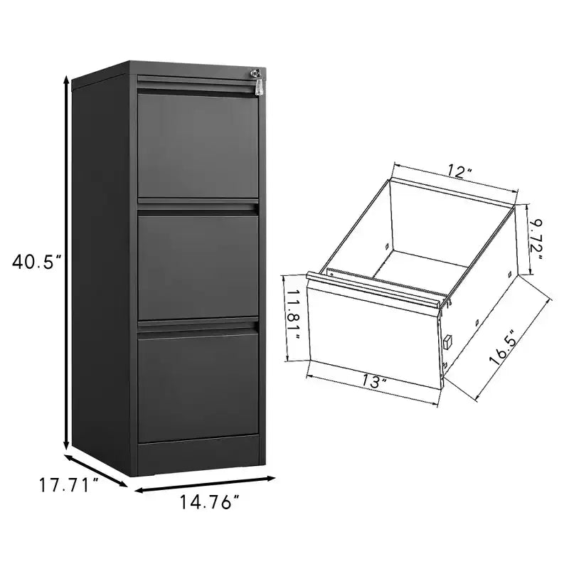 3 Drawer Vertical File Cabinet with Lock, White Metal Filing Cabinet with Drawers for Home Office, Lockable Storage Cabinet