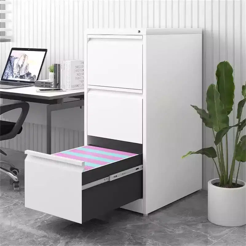 3 Drawer Vertical File Cabinet with Lock, White Metal Filing Cabinet with Drawers for Home Office, Lockable Storage Cabinet