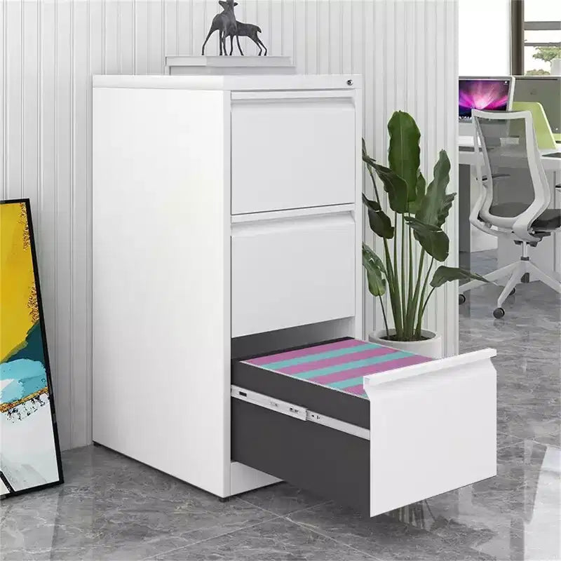 Classeur vertical à 3 tiroirs avec serrure, classeur métallique blanc à tiroirs pour bureau à domicile, armoire de rangement verrouillable