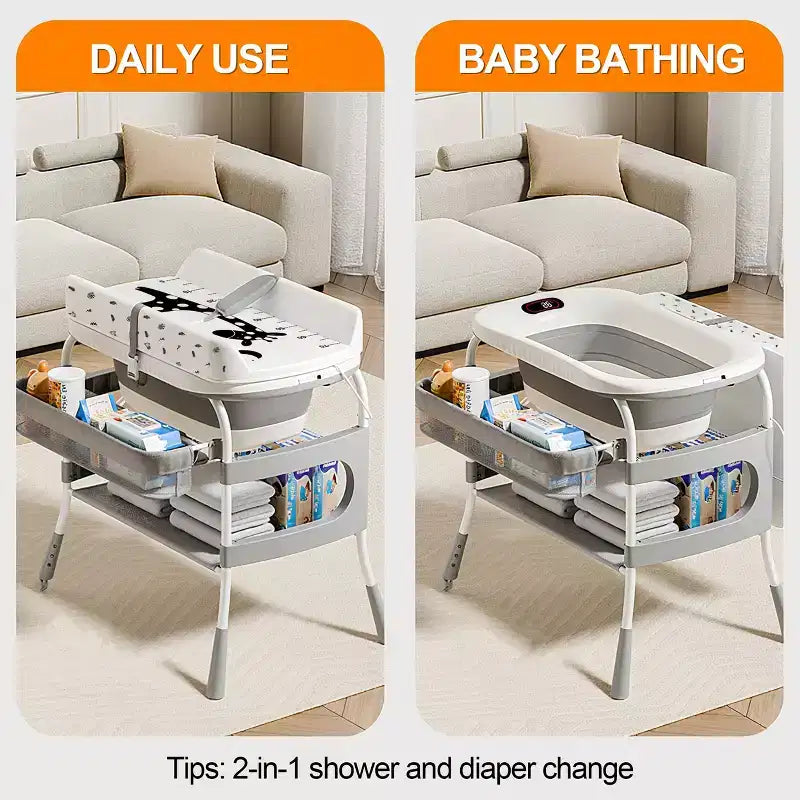 Foalom 2-in-1 Baby Changing Table and Bath Tub,Foldable Design and Storage for Newborn Care.