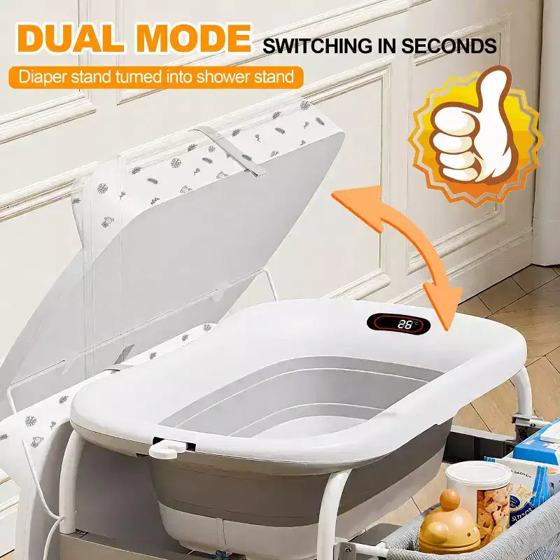 Foalom 2-in-1 Baby Changing Table and Bath Tub,Foldable Design and Storage for Newborn Care.