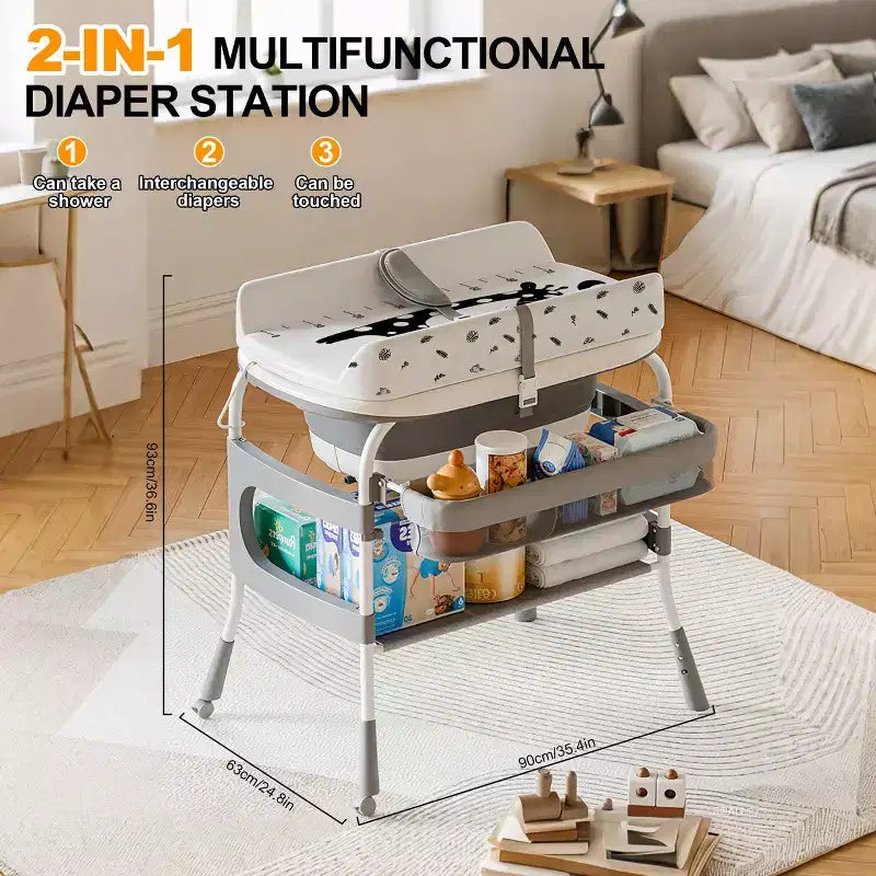 Foalom 2-in-1 Baby Changing Table and Bath Tub,Foldable Design and Storage for Newborn Care.