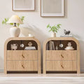 Fluted Nightstand Set of 2 with USB Charging, 24 End Tables, 2 Drawers, Rounded Corners, Modern Storage for Bedroom or Living Room