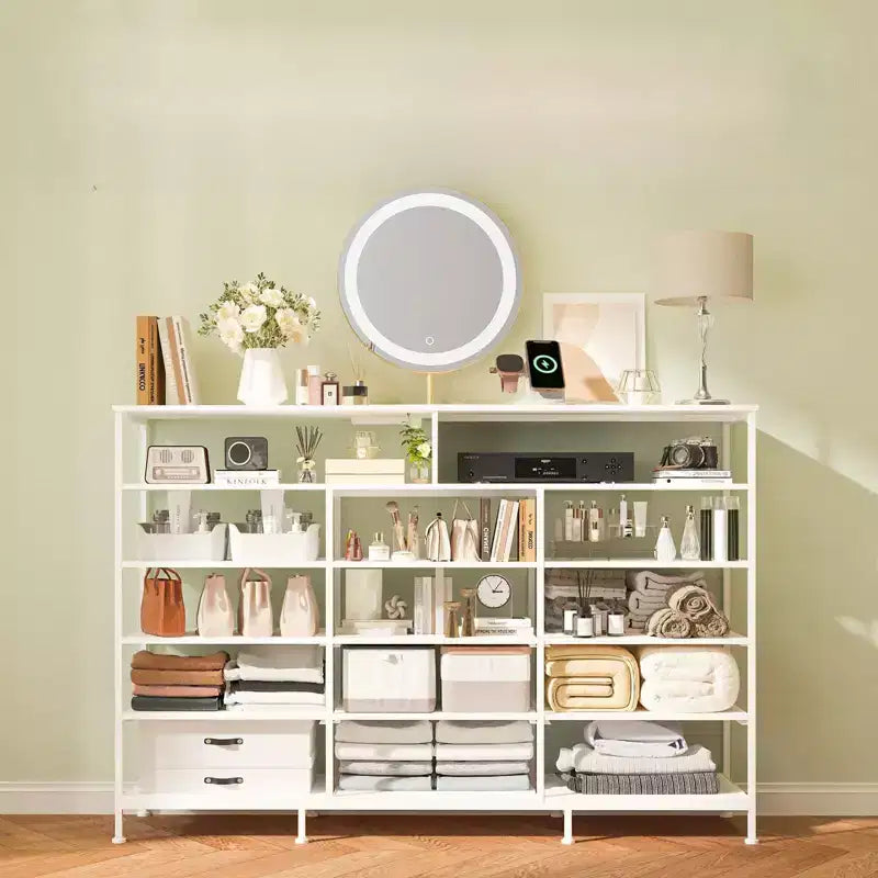Dresser with Charging Station, Dresser for Bedroom w/11 Drawers, TV Stand Storage w/LED Light for 55 TV, Modern Chest of Drawers for Closet
