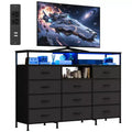 Dresser with Charging Station, Dresser for Bedroom w/11 Drawers, TV Stand Storage w/LED Light for 55 TV, Modern Chest of Drawers for Closet