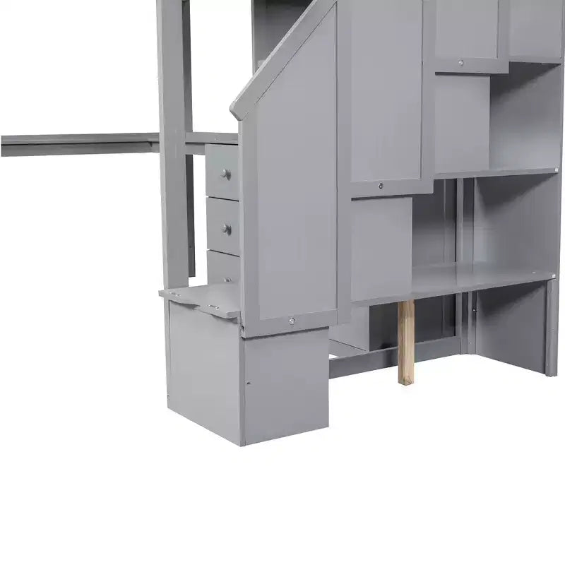 Whisen Twin Size Loft Bed with L-Shaped Desk, 3 Drawers, Cabinet, Staircase Storage, Solid Pine/MDF Build