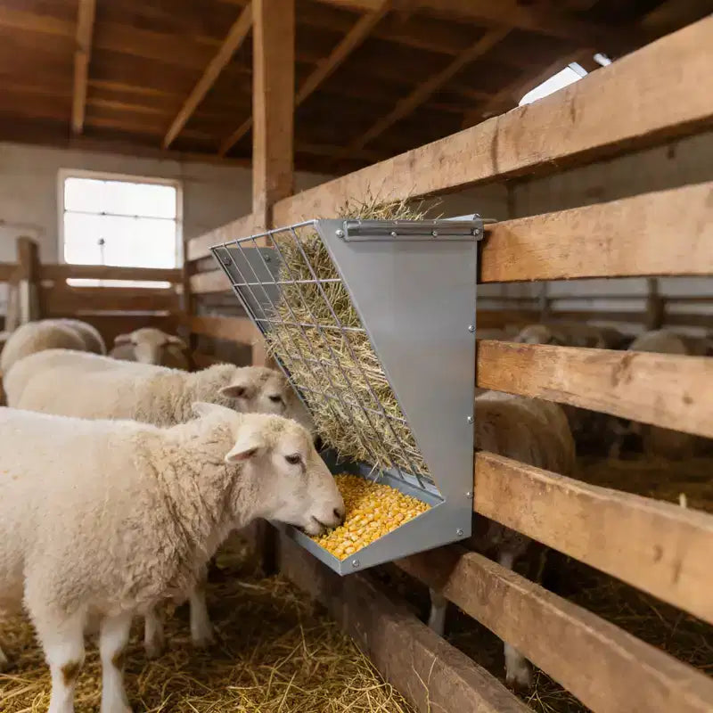 Râtelier mural à foin, mangeoire 2 en 1 pour foin et céréales, râtelier mural en métal robuste avec distance réglable pour chèvres, moutons, chevaux