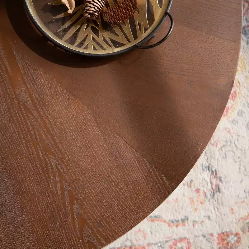 38.97 inch Round Coffee Table with Real Bark Texture Veneer and Walnut Finish
