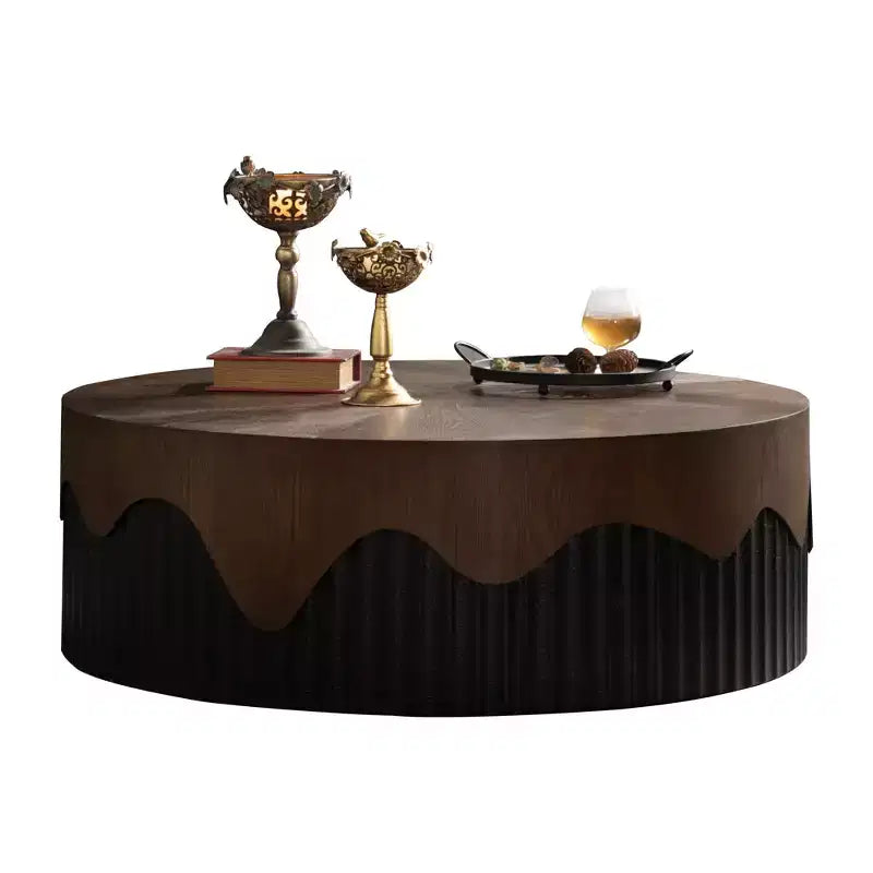 38.97 inch Round Coffee Table with Real Bark Texture Veneer and Walnut Finish