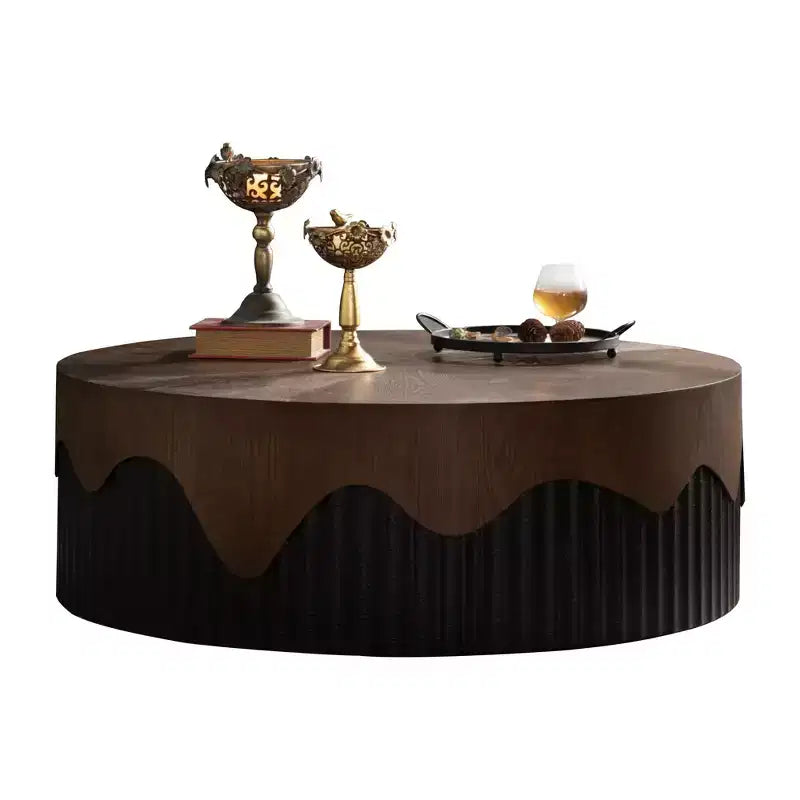 38.97 inch Round Coffee Table with Real Bark Texture Veneer and Walnut Finish