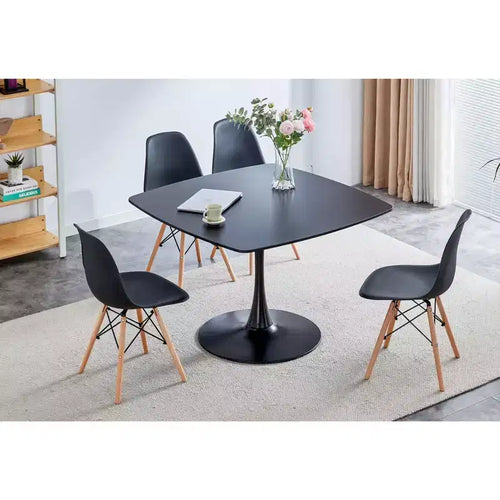 Table à manger style milieu de siècle de 107 cm avec plateau rond en MDF, pour 4 à 6 personnes, fait aussi office de table basse