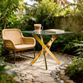 Dining Table with Cross Metal Leg and Tempered Glass Top, 90x90x75cm, Modern Space-Saving Design for Kitchen or Living Room