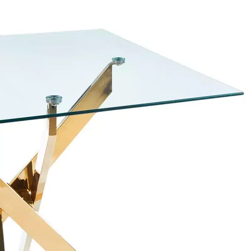 Dining Table with Cross Metal Leg and Tempered Glass Top, 90x90x75cm, Modern Space-Saving Design for Kitchen or Living Room
