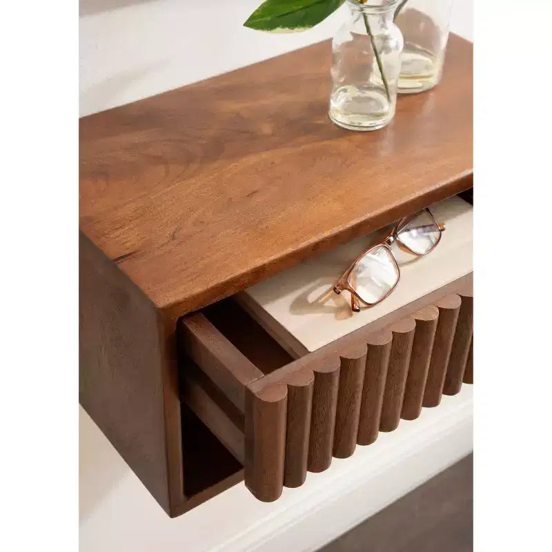 Kate and Laurel Reid Floating Wood Side Table with Open Storage, 18x10x9, Walnut Brown