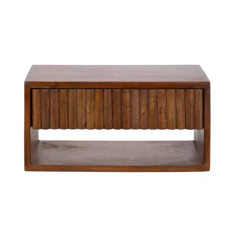 Kate and Laurel Reid Floating Wood Side Table with Open Storage, 18x10x9, Walnut Brown