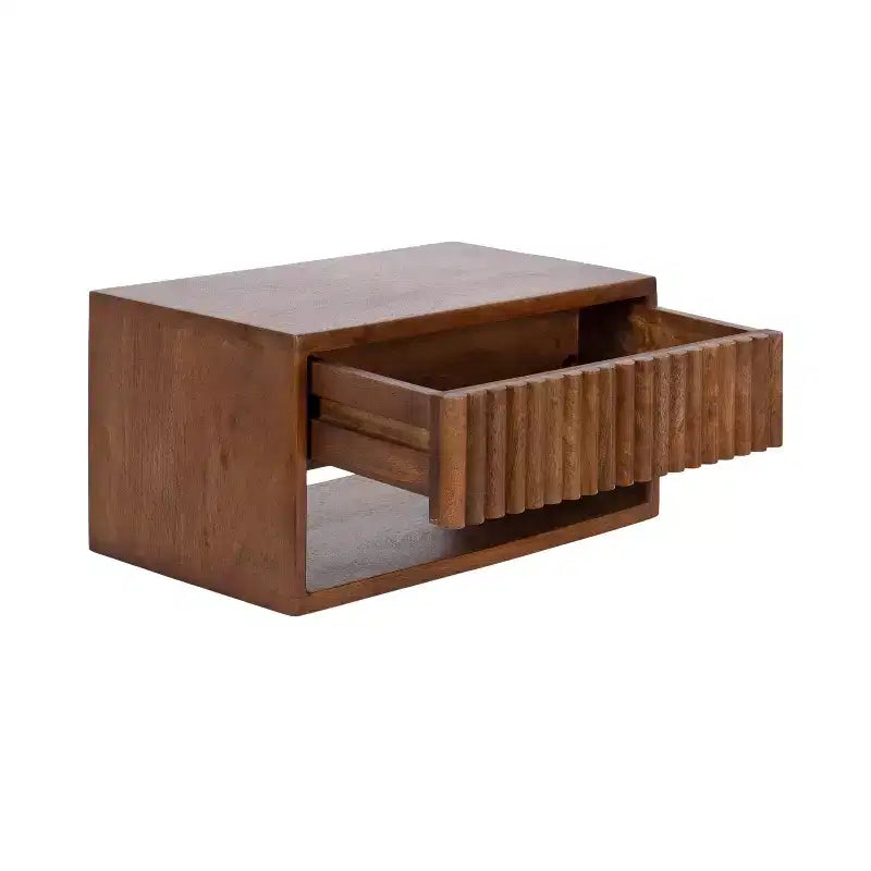 Kate and Laurel Reid Floating Wood Side Table with Open Storage, 18x10x9, Walnut Brown