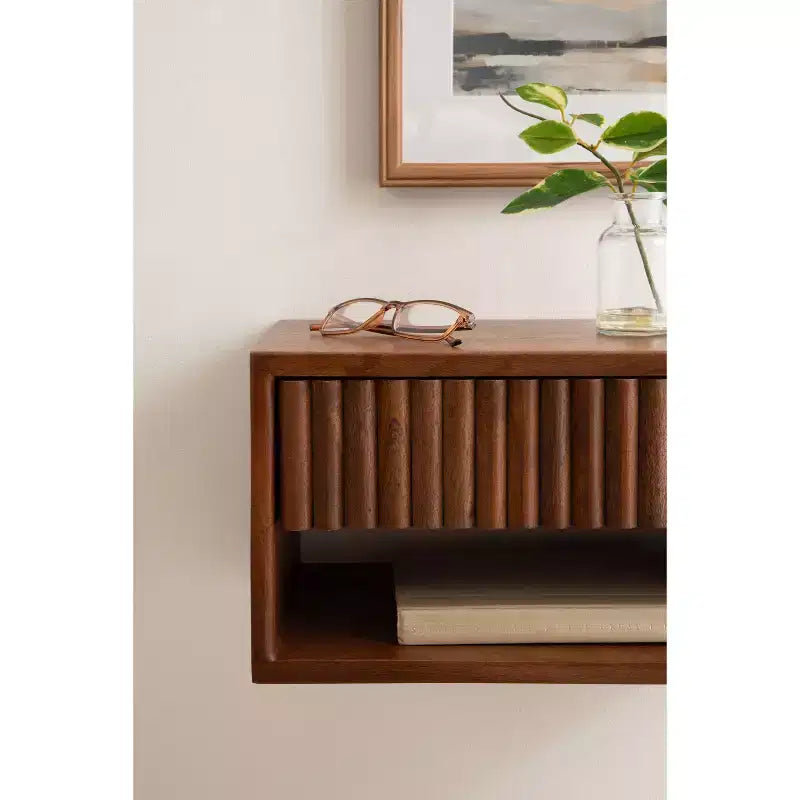 Kate and Laurel Reid Floating Wood Side Table with Open Storage, 18x10x9, Walnut Brown