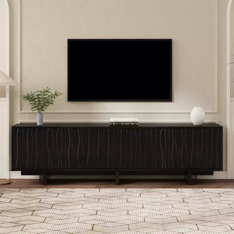 JVNOXK 69-inch rustic-style vintage wood-grain TV stand with wavy cabinet doors, suitable for TVs up to 75 inches; ideal for living rooms
