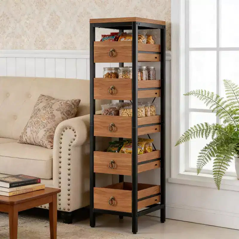 5-Tier Narrow Storage Drawers with 5 Pull-Out Drawers Basket for Kitchen Living Room Bathroom