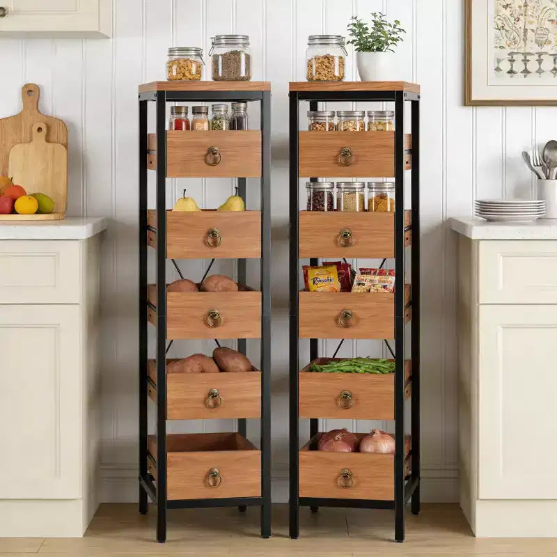 5-Tier Narrow Storage Drawers with 5 Pull-Out Drawers Basket for Kitchen Living Room Bathroom