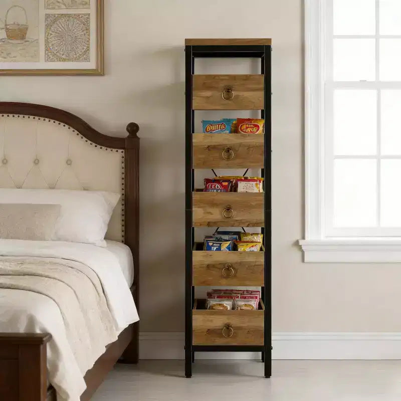 5-Tier Narrow Storage Drawers with 5 Pull-Out Drawers Basket for Kitchen Living Room Bathroom