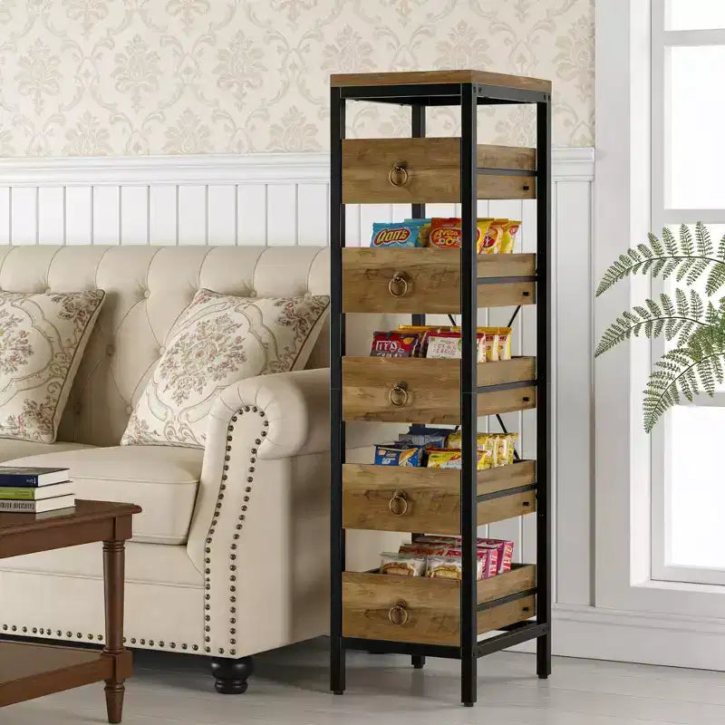 5-Tier Narrow Storage Drawers with 5 Pull-Out Drawers Basket for Kitchen Living Room Bathroom