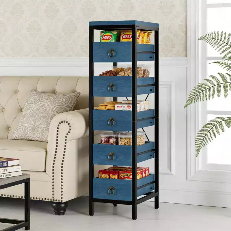 5-Tier Narrow Storage Drawers with 5 Pull-Out Drawers Basket for Kitchen Living Room Bathroom