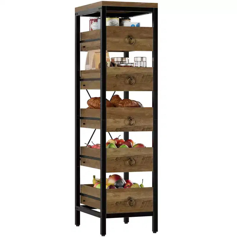 5-Tier Narrow Storage Drawers with 5 Pull-Out Drawers Basket for Kitchen Living Room Bathroom