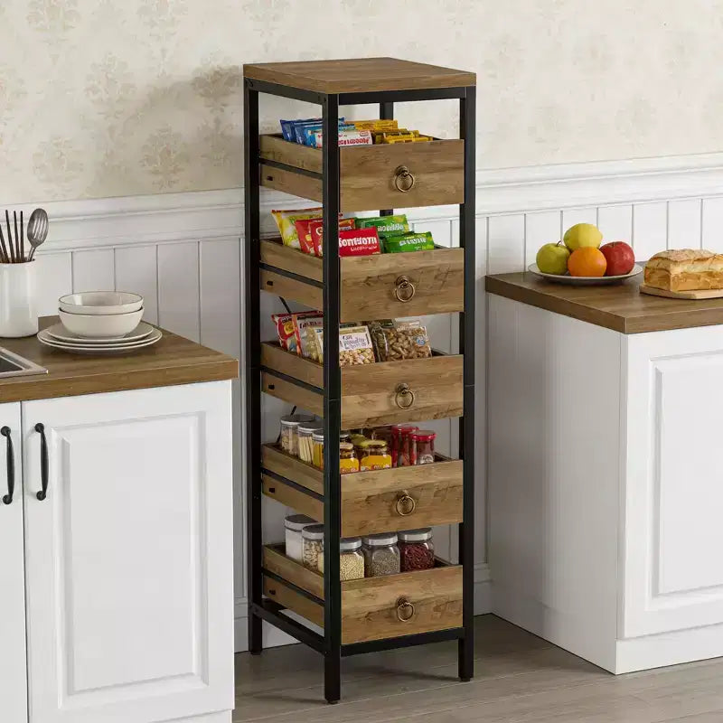 5-Tier Narrow Storage Drawers with 5 Pull-Out Drawers Basket for Kitchen Living Room Bathroom
